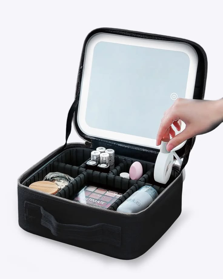 Cosmetiquera premium con espejo luz led ¡maquíllate donde quieras con luz perfecta!