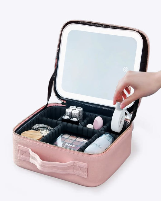 Cosmetiquera premium con espejo luz led ¡maquíllate donde quieras con luz perfecta!