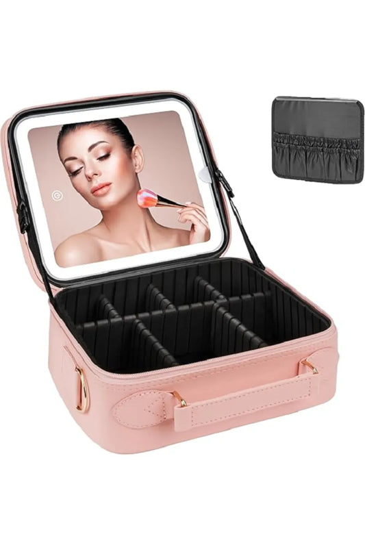 Cosmetiquera Premium con Espejo LED | Organiza Todo Tu Maquillaje y Maquíllate con Luz Perfecta