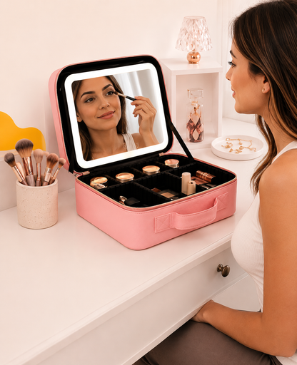 Cosmetiquera premium con espejo luz led ¡maquíllate donde quieras con luz perfecta!