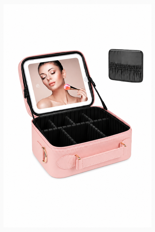 Cosmetiquera premium con espejo LED  organiza todos tus cosméticos y maquíllate con luz perfecta